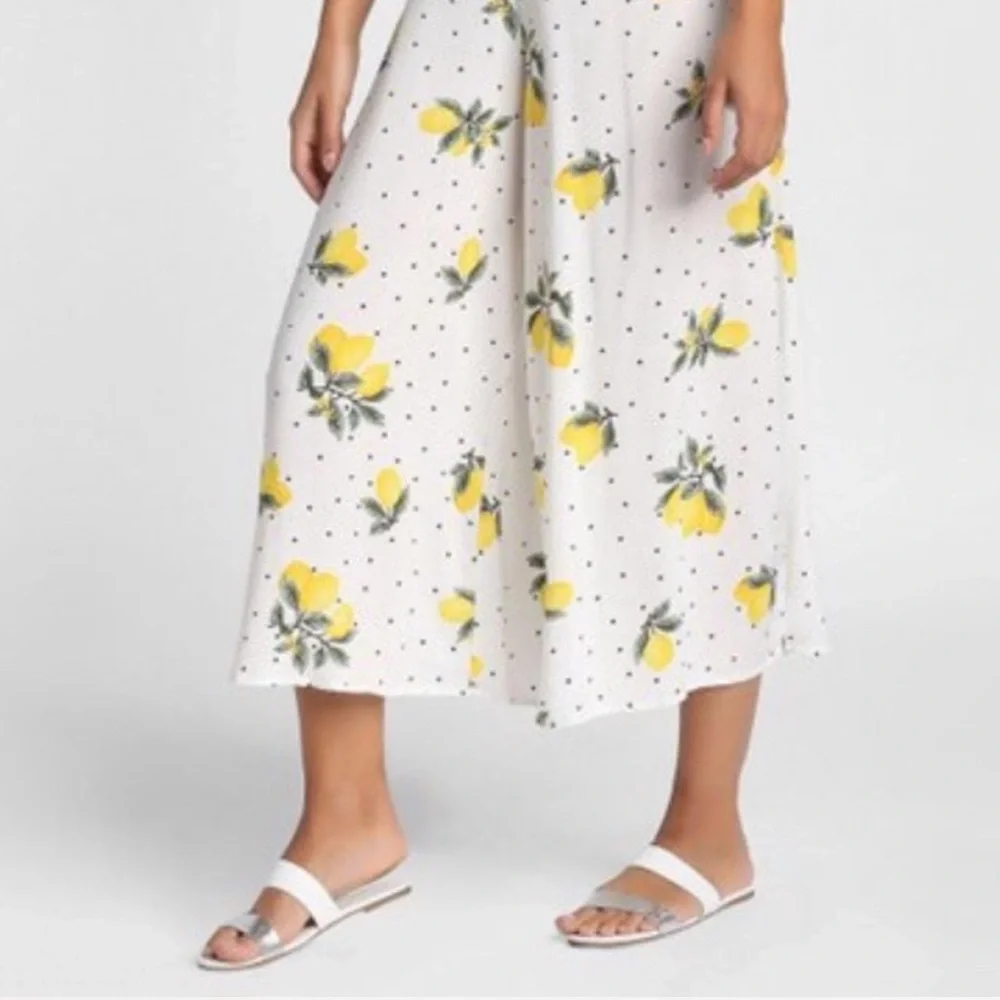 Forever21 Wide Leg Cropped Palazzo Pants Limoncello Fruit Citrus Pants Sz 1x - Picture 2 of 8